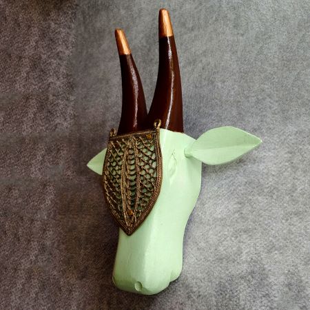 Pista Green Cow Head Handcrafted Wooden Wall Art